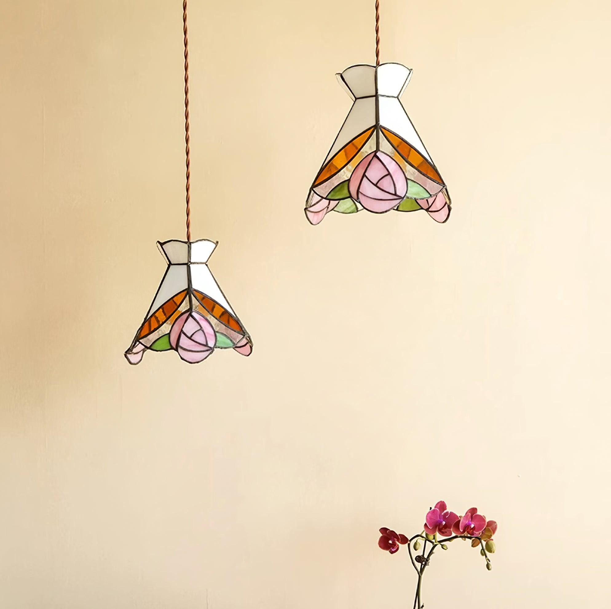 Franse Retro Rozen Glas-in-lood Hanglamp HL908