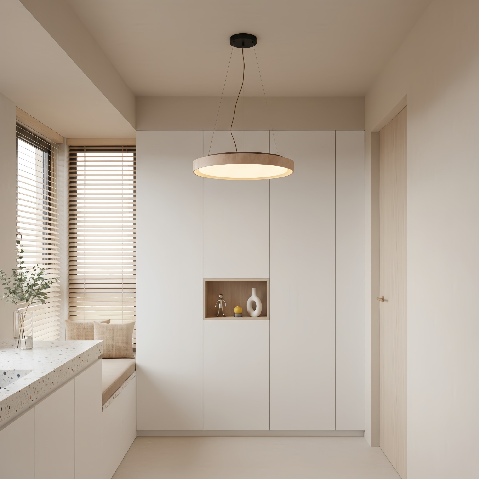 Miravelle minimalistische hanglamp met natuurstenen kap voor de eetkamer HL2464