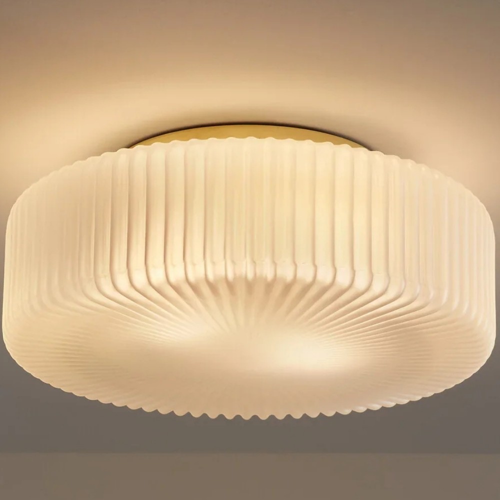 Lunorib Moderne Plafondarmatuur van Opaalglas - Geribbelde Metalen Verlichting met Structuur voor Woonkamers HL2417