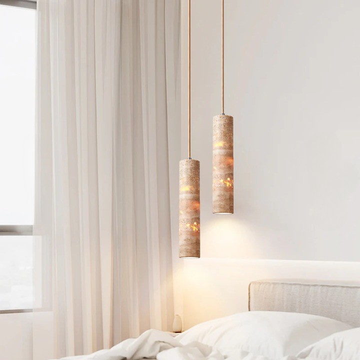 Hanglamp met crèmekleurige travertin buisvormige kap HL3465