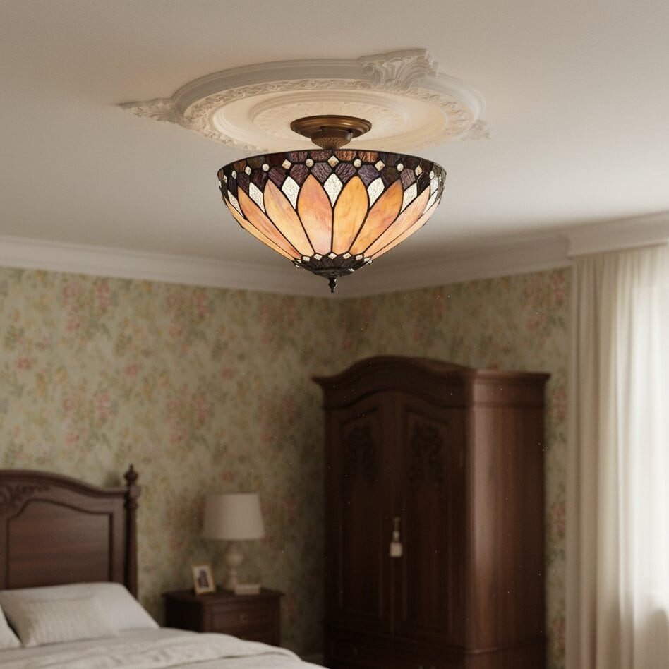 TF Brooklyn Tiffany plafondlamp met halfverzonken armatuur - Geometrische glazen kap voor gangen of woonkamers HL2243