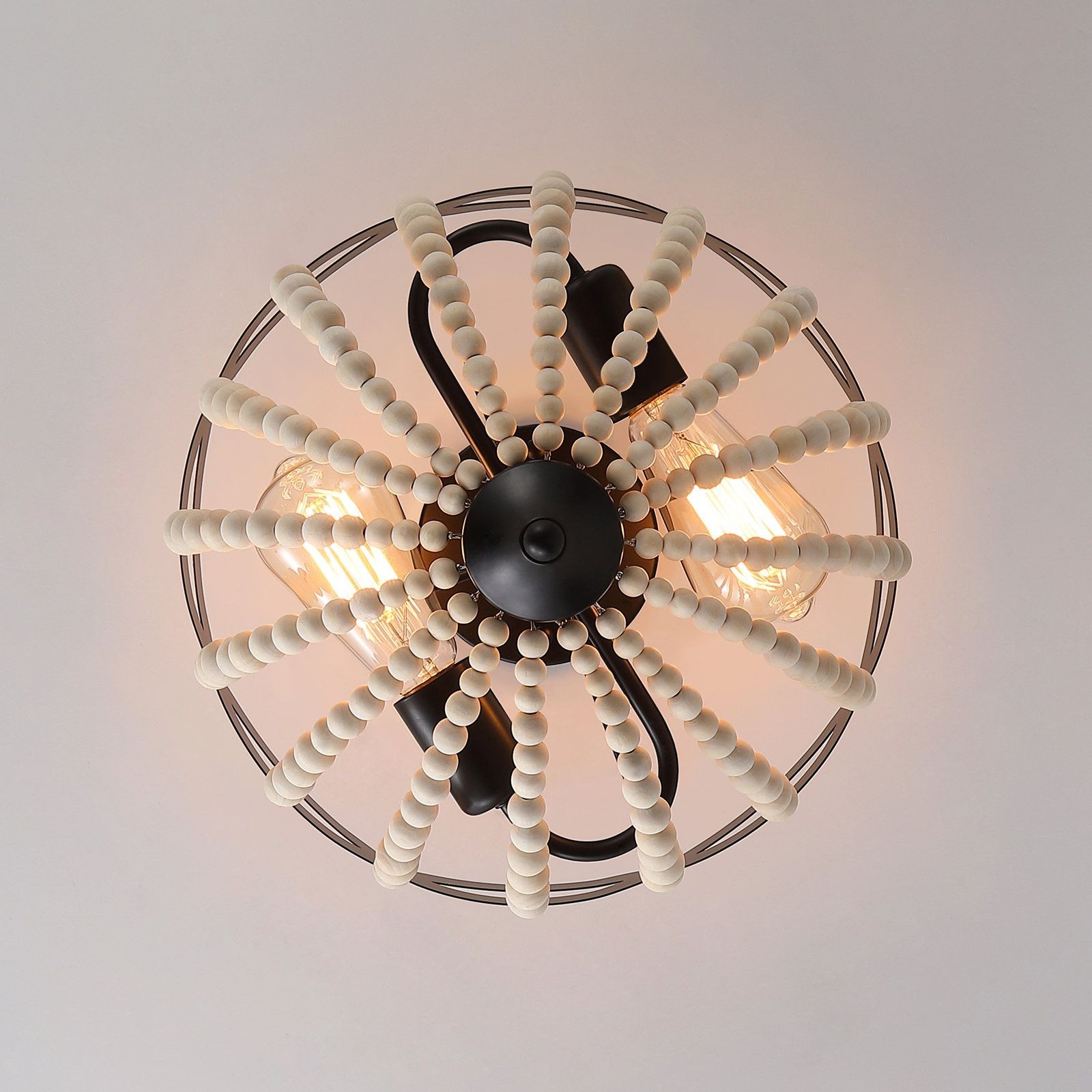 Retro Rustieke Metalen Houten Kralen Plafondlamp HL240