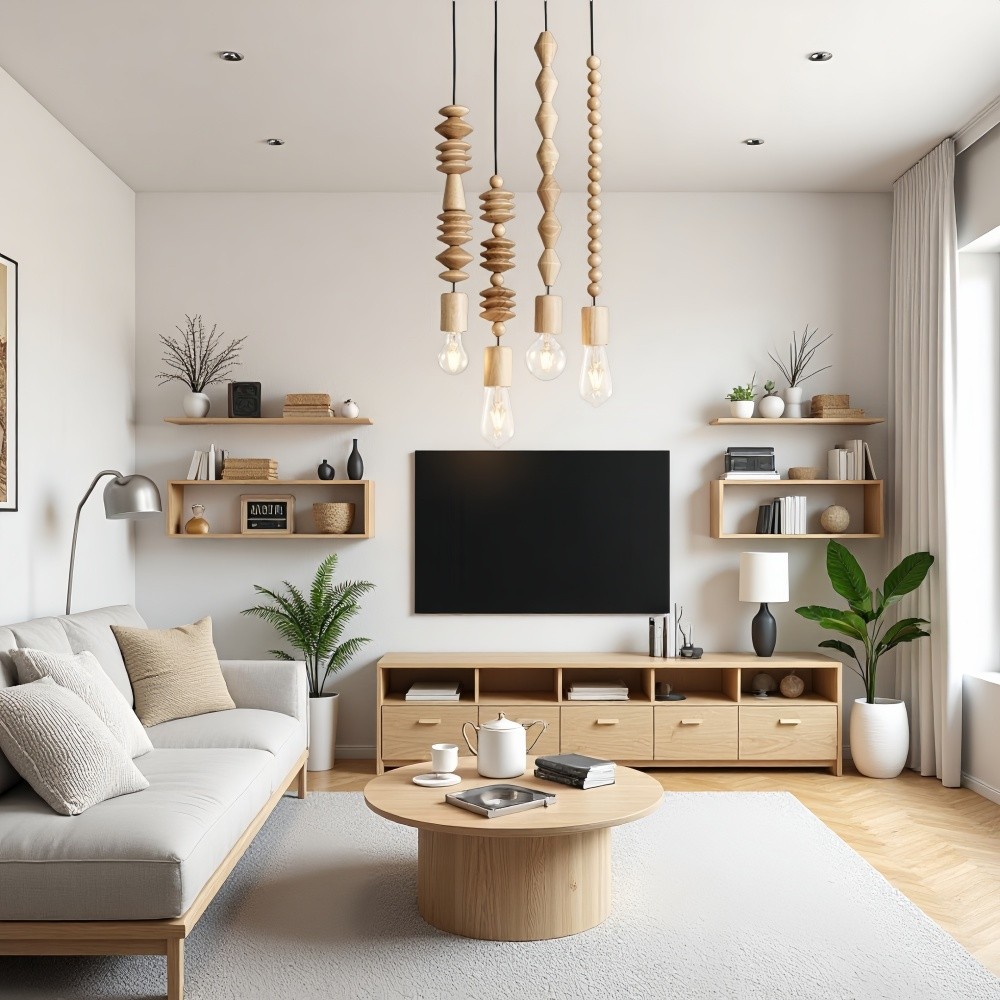 Hanglamp met Houten Kralen - Retro Snoerlamp voor Woonkamer HL1063