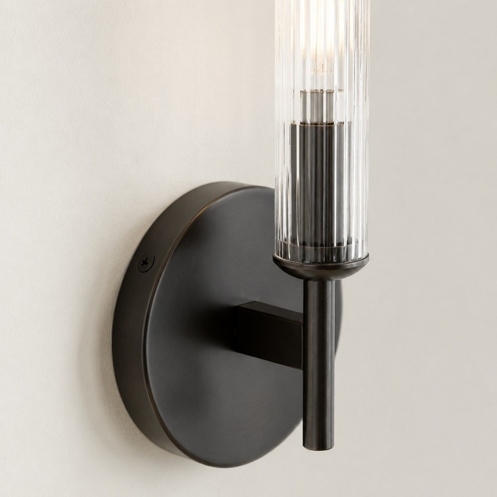 Bravira geribbelde glazen wandlamp - buisvormige metalen lamp met klassieke afwerking HL1554