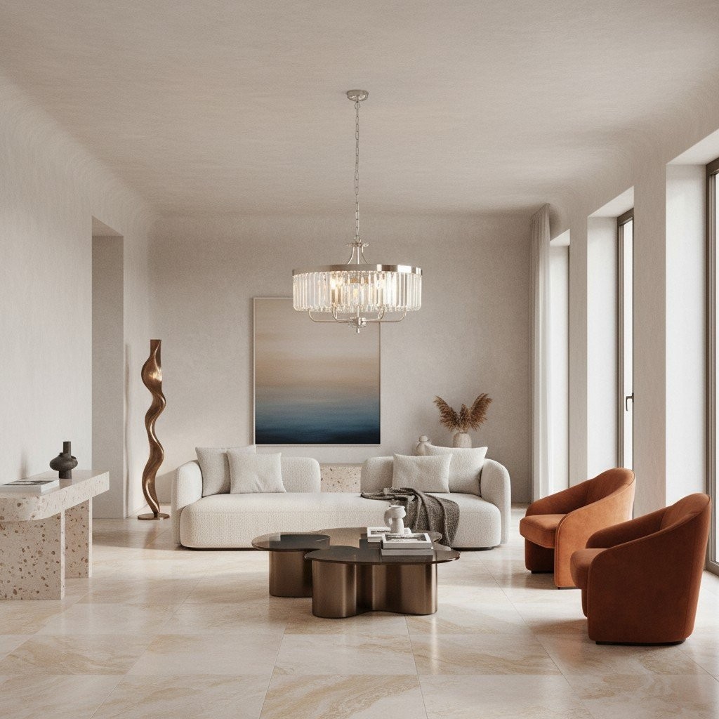 Beveline ronde hanglamp met 6 lichtpunten - geslepen glazen kappen, elegant metalen frame voor eetkamer, keukeneiland HL2066