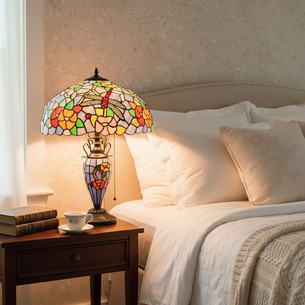 TF Keswick Dragonfly Tiffany tafellamp - Handgemaakte glas-in-loodkap voor woonkamer of slaapkamer HL2133