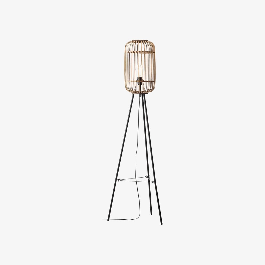 Yumeko Natural Woven Floor Lamp - Moderne Scandinavische staande lamp met bamboekap voor slaapkamers of woonkamers HL2167