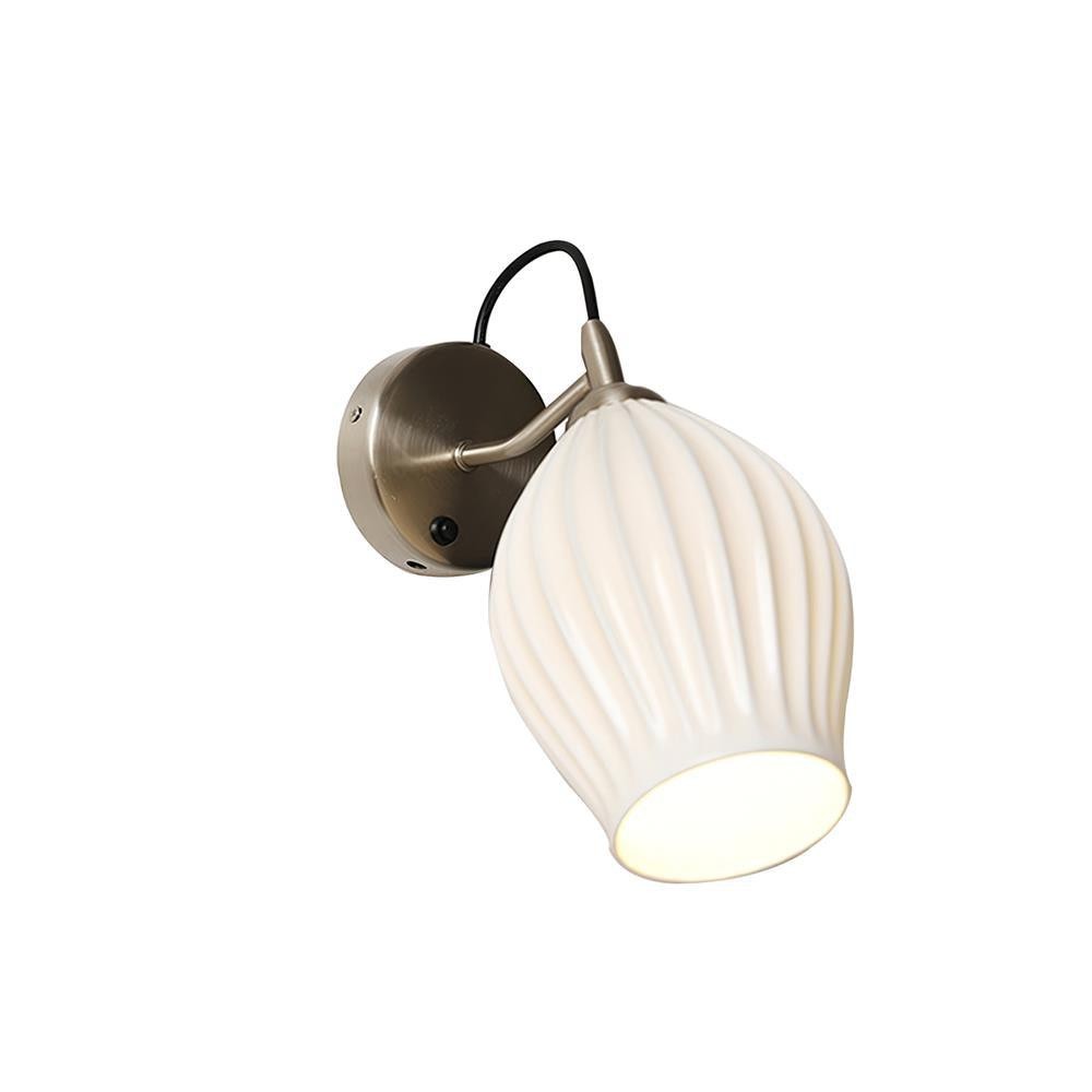 Crèmekleurige keramische geribbelde wandlamp HL498