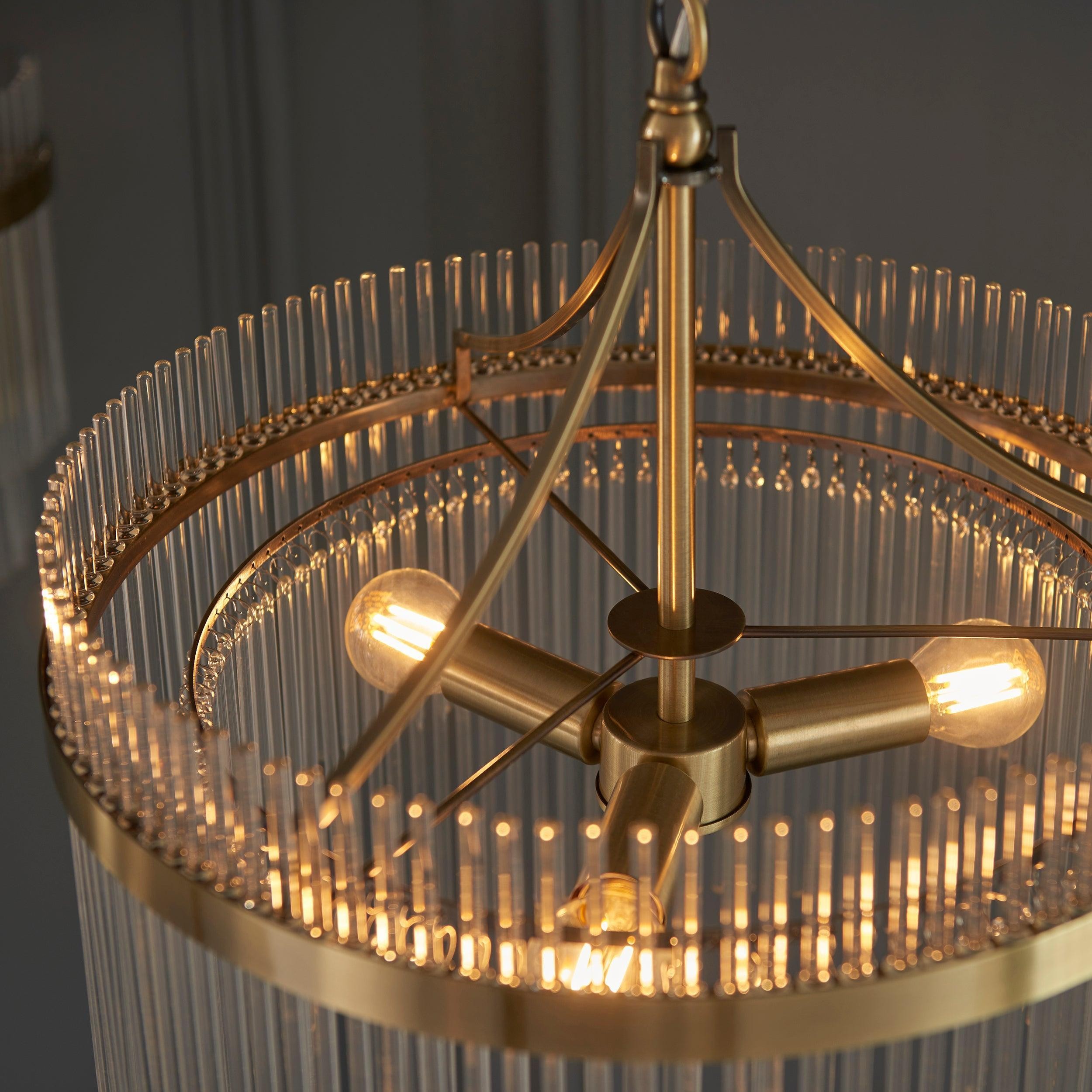 Elegante hanglamp met 3 glazen staven - vintage messing afwerking HL1817