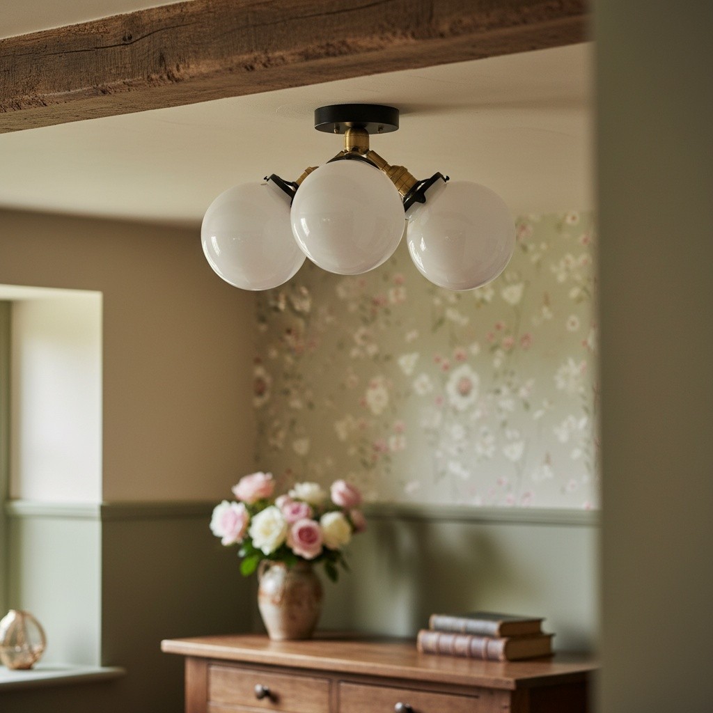 Glorica glazen bollamp - Mid-Century semi-flush plafondlamp HL1735