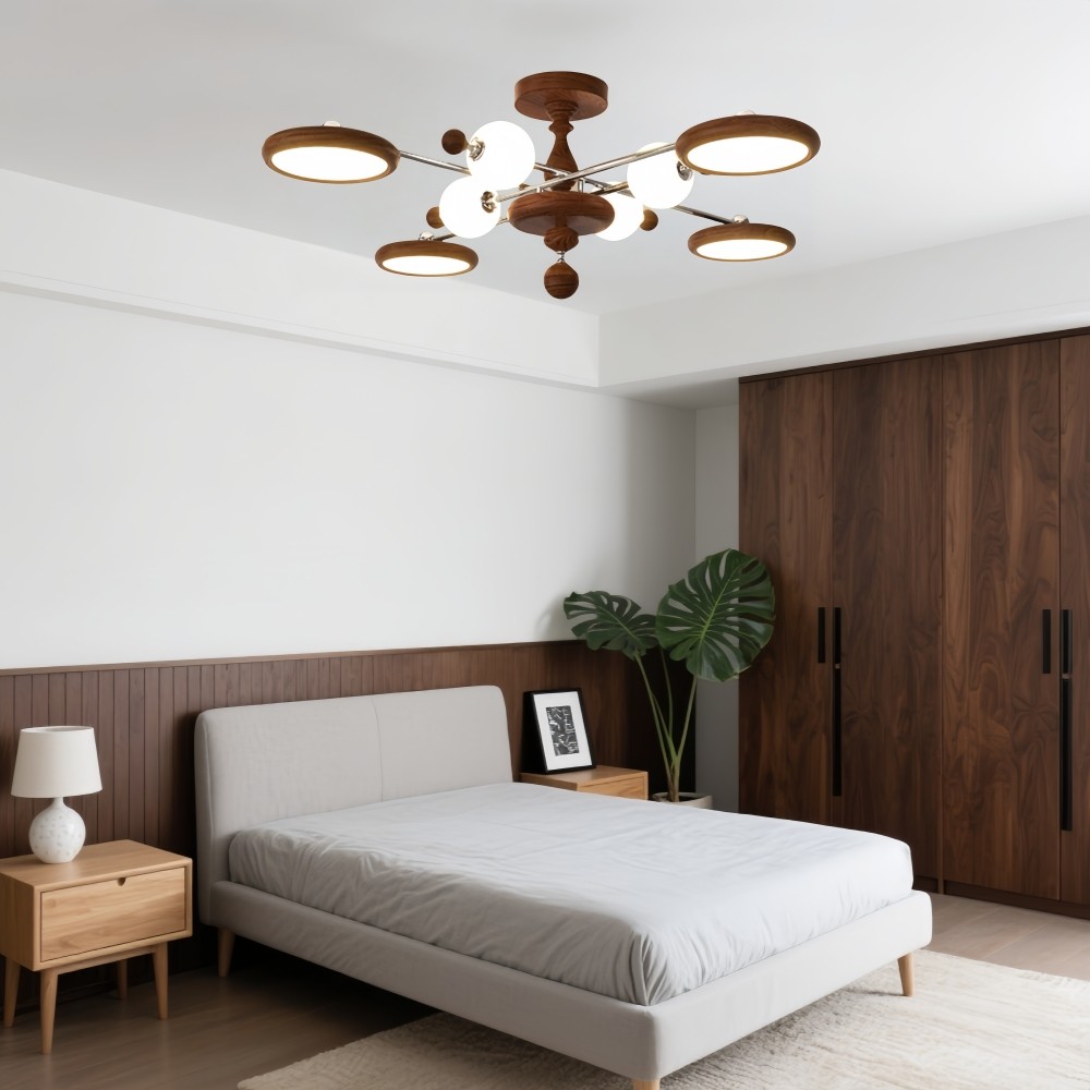 Walnoot Sputnik Plafondlamp - Retro Vertakte Lamp voor Slaapkamer HL1325