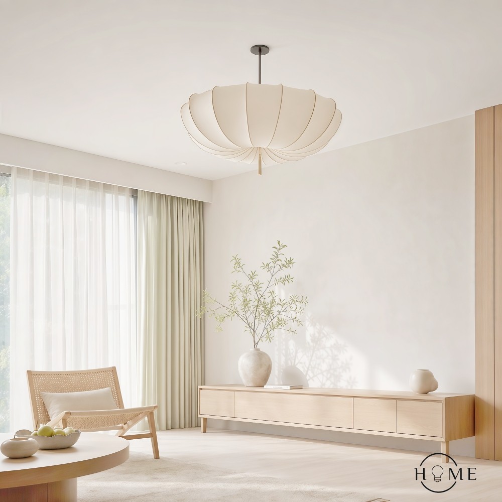 Traditionele Japanse ronde kroonluchter met ijzeren frame en stoffen kap, 3/5 lichts, voor de woonkamer HL1408