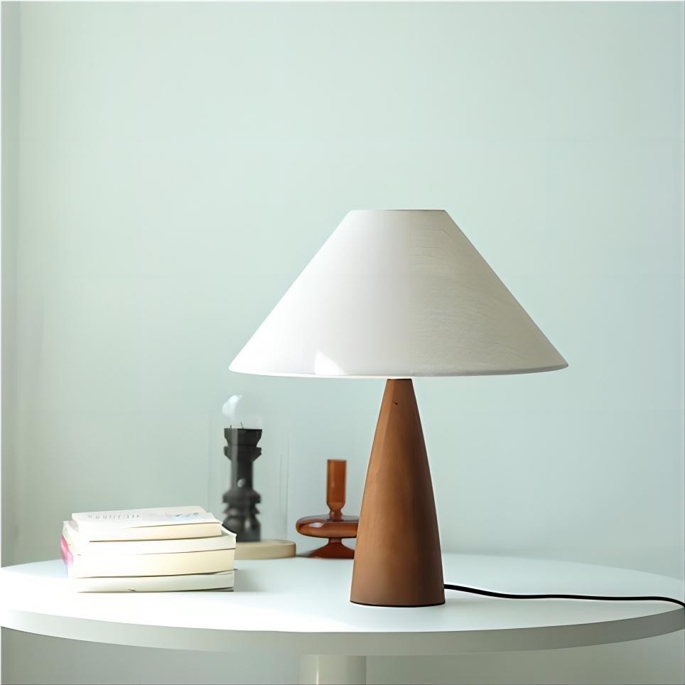 Retro houten tafellamp van imitatieschapenvachtlinnen HL222