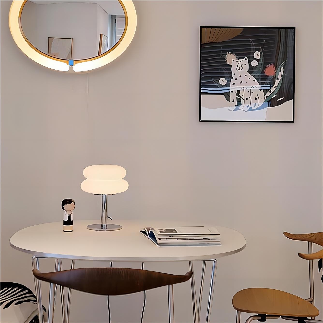 Bauhaus Dubbele Glazen Tafellamp - Sculpturale Gelaagde Nachtlamp voor Slaapkamer en Bureau HL22
