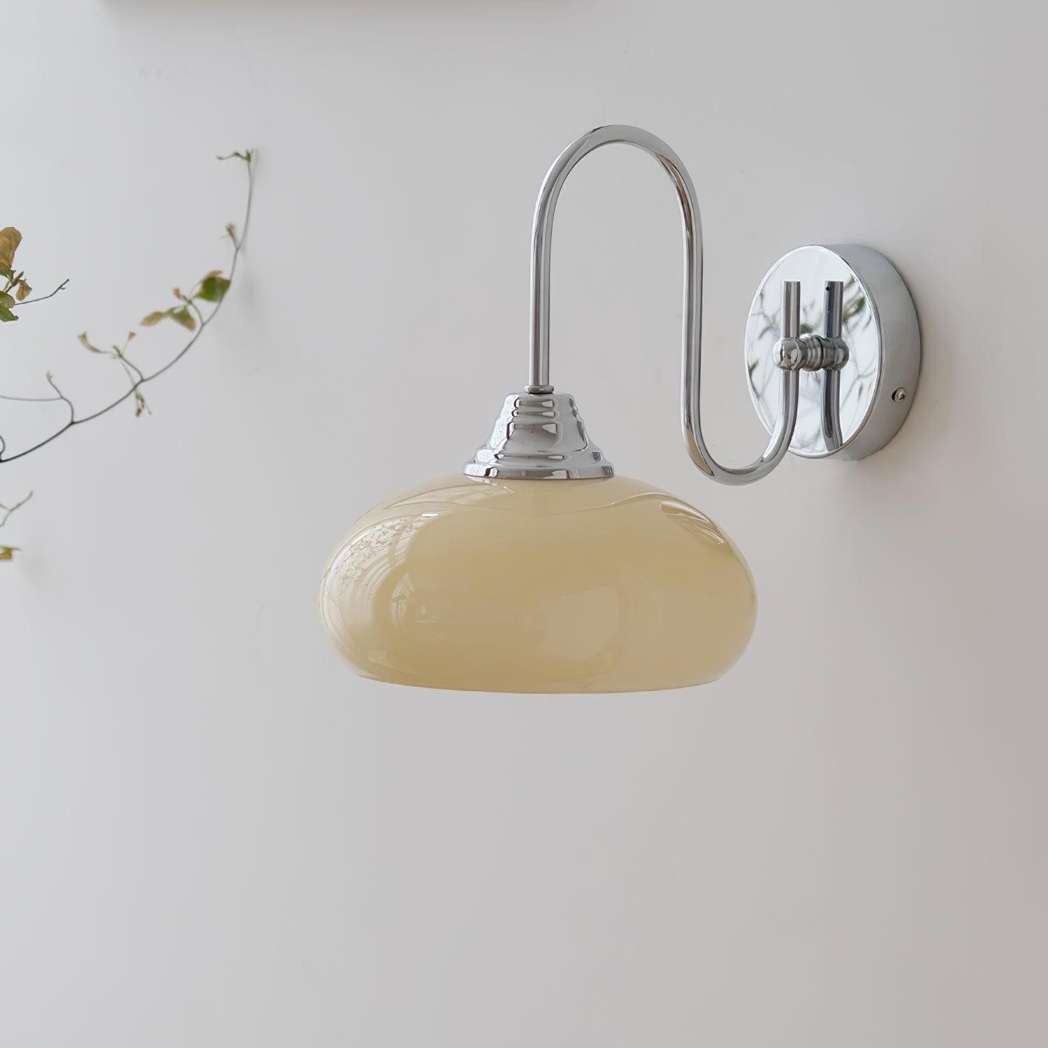 Bauhaus Wind Cream Glazen Kap Metalen Gebogen Paal Wandlamp HL958