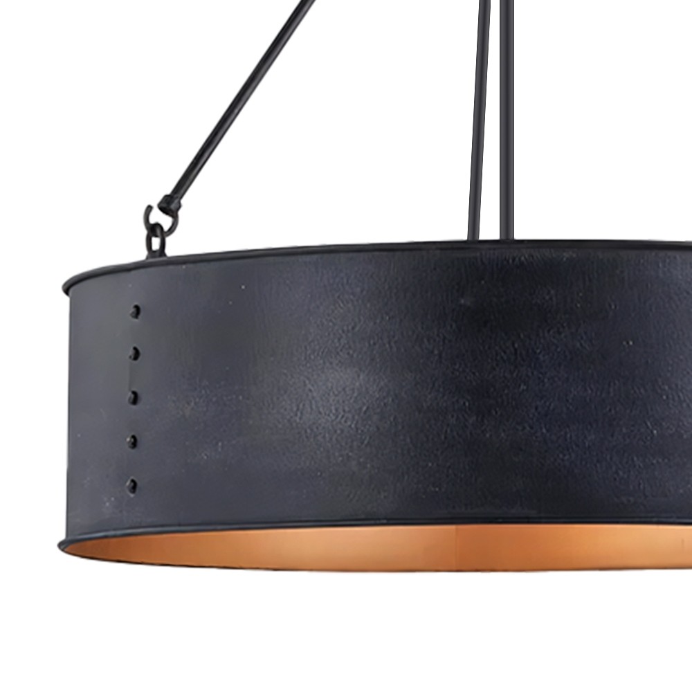 Dravik Moderne Industriële Trommelvormige Hanglamp — Zwarte Metalen Hanglamp voor Woon- of Eetkamer HL2432