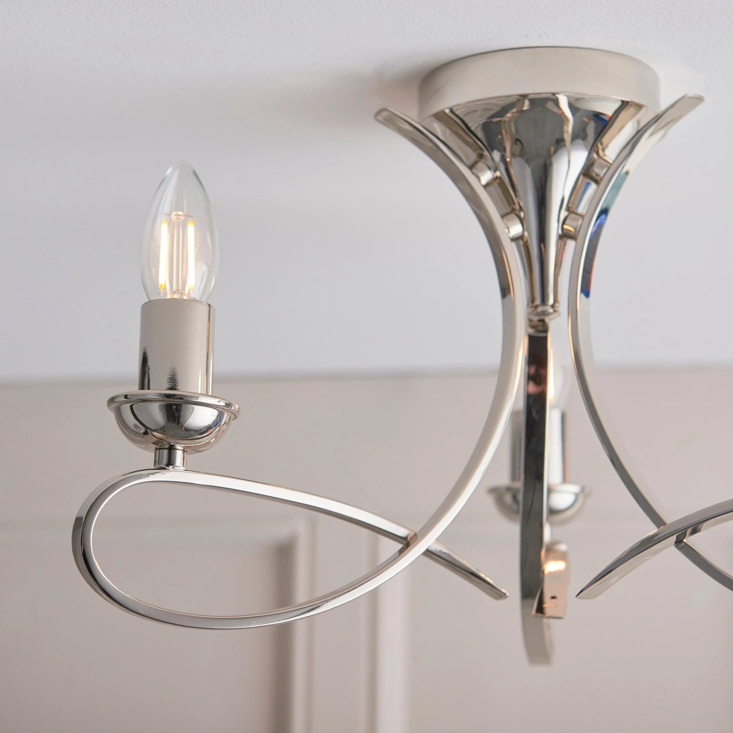Foline 3-lichts plafondlamp met gebogen armen - gepolijst nikkel, halfverzonken, voor eetkamer of hal HL2227