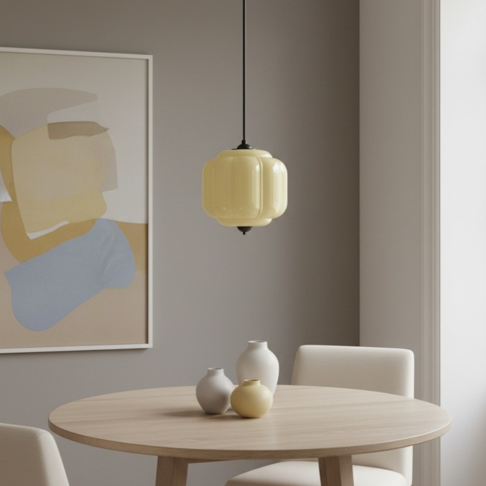 Vintage Eloise Melkglazen Hanglamp - Geribbelde Glazen Plafondkroonluchter HL1091