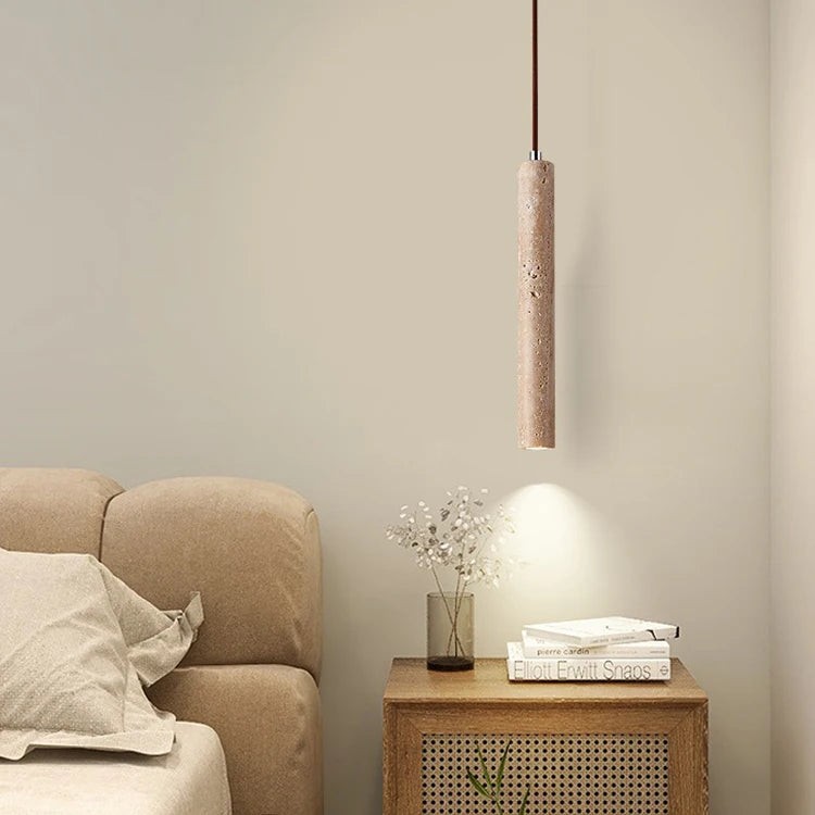 Japanse Wabi Sabi gele travertijn cilinder hanglamp met 1 lichtpunt HL970