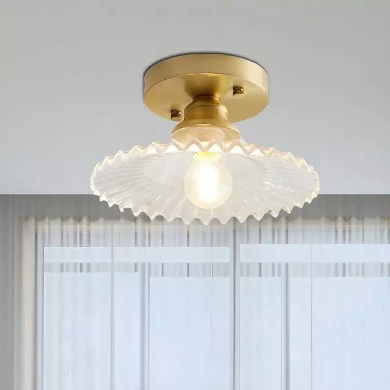 Vintage helder glazen geribbelde bloemblaadje plafondlamp HL139
