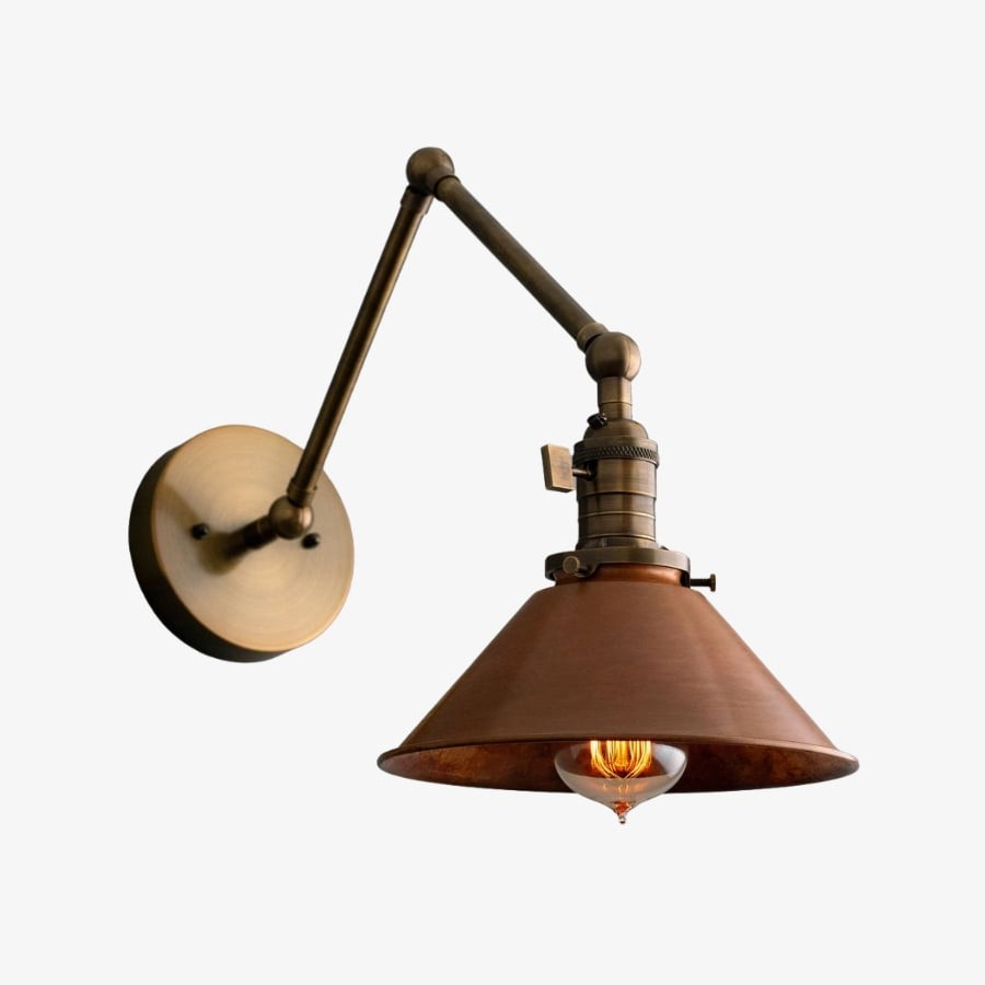 Conique metalen industriële wandlamp met verstelbare arm - vintage koperen kegelvormige kap voor taakverlichting HL1752