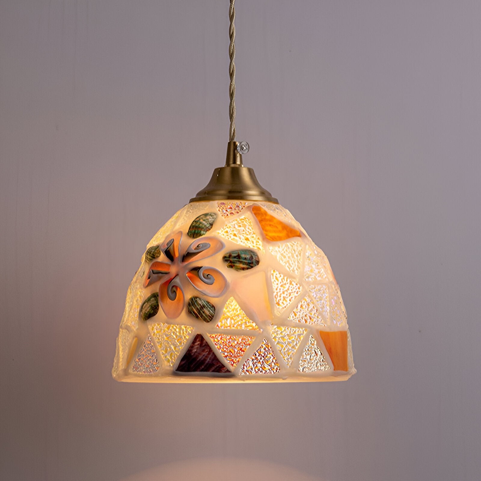 Retro kleurrijke natuurlijke schelp handgemaakte messing hanglamp HL1279