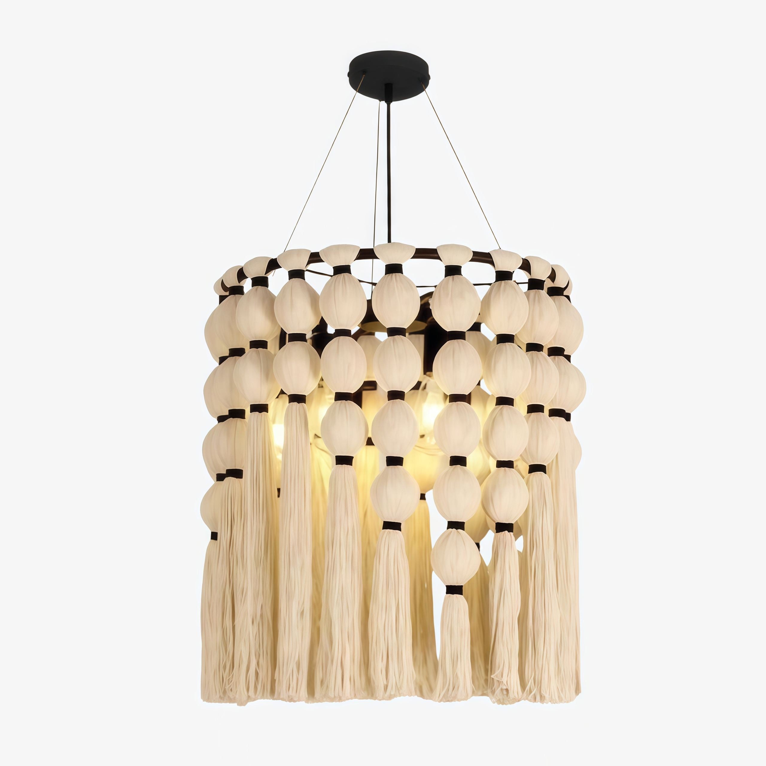 Modulune Moderne, elegante, handgemaakte kroonluchter met witte katoenen franjes voor de woonkamer HL2477