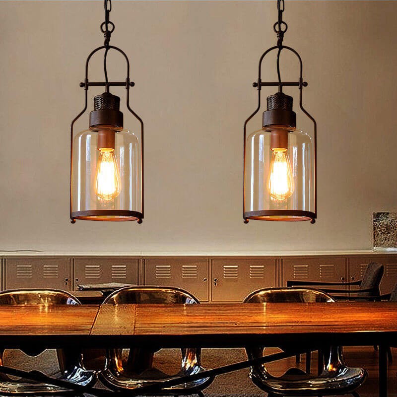 Lirra Vintage Glazen Pot Hanglamp - Industriële Metalen Hanglamp voor Keuken en Bar HL973