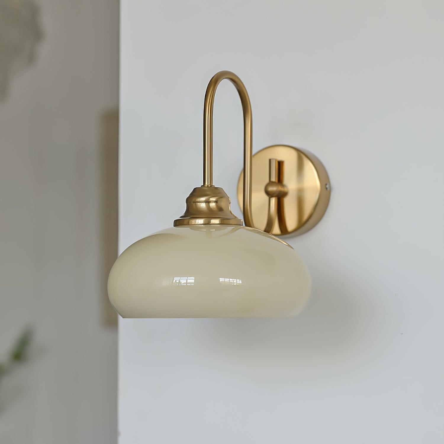Bauhaus Wind Cream Glazen Kap Metalen Gebogen Paal Wandlamp HL958