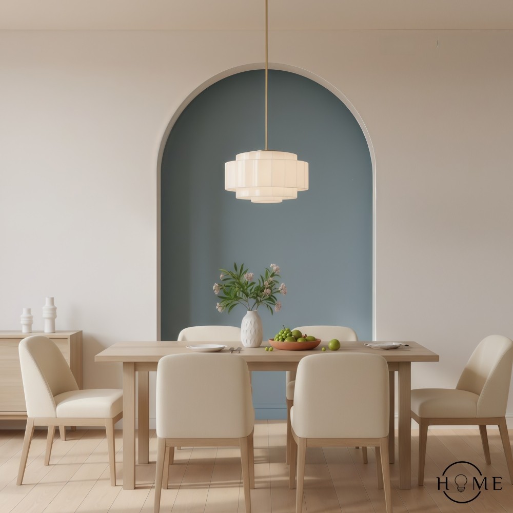 Antieke Messing Hanglamp met Opaalglas - Vintage Hanglamp met Meerdere lagen voor de Eetkamer HL1042