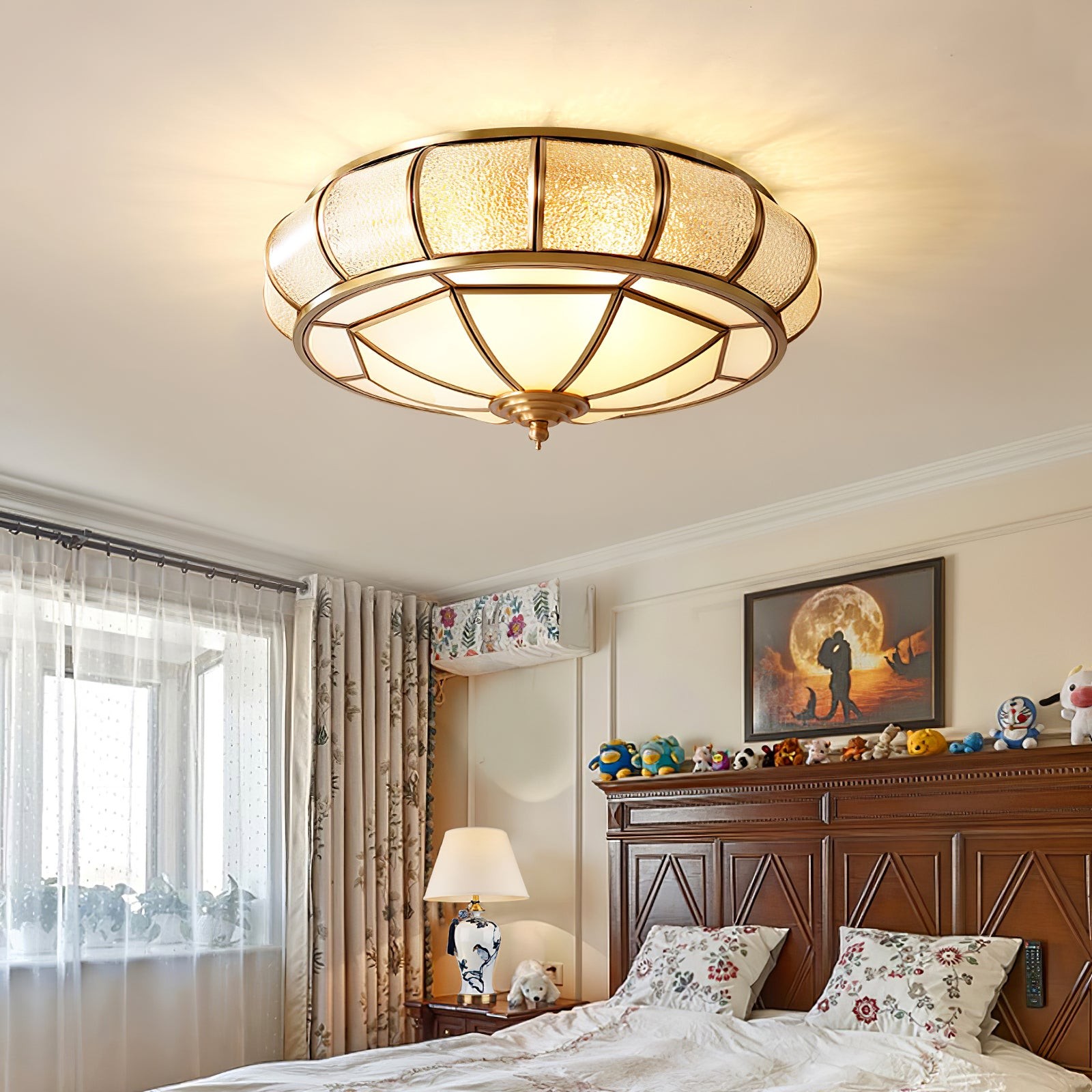 Ronde plafondlamp van getextureerd glas HL756