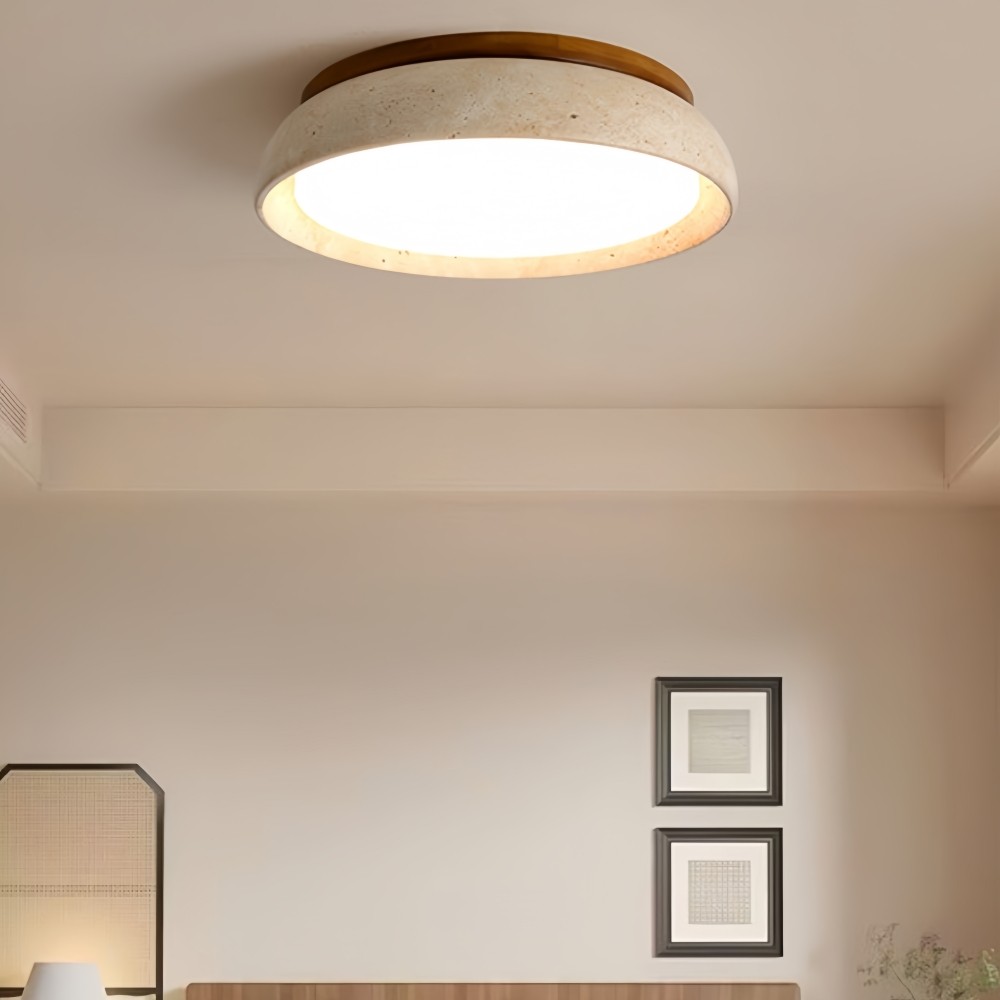 Ronde Travertijn Plafondlamp - Moderne Houten Lamp voor Eetkamer HL1297