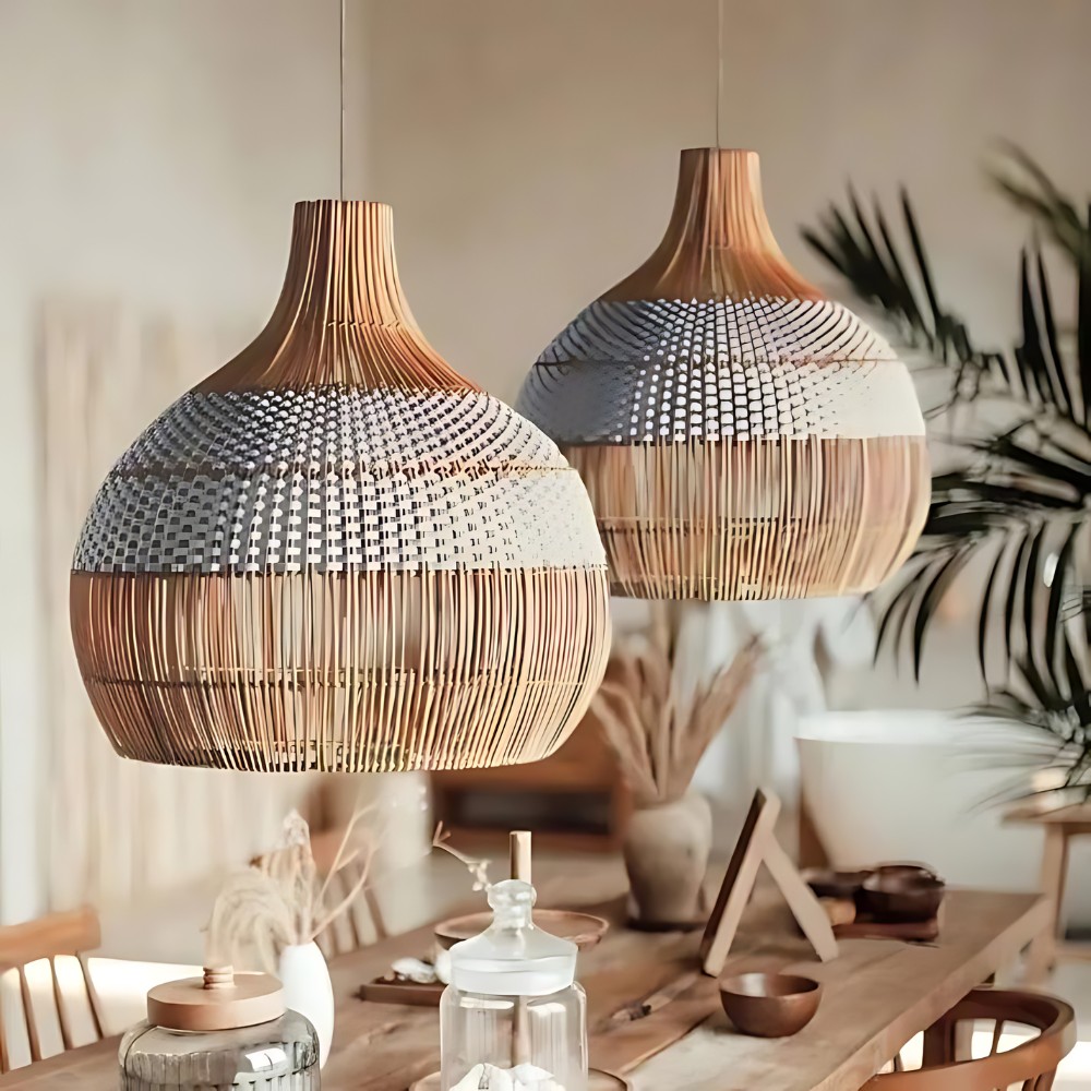 Luchtige, witte, elegante hanglamp van natuurlijk rotan HL3395