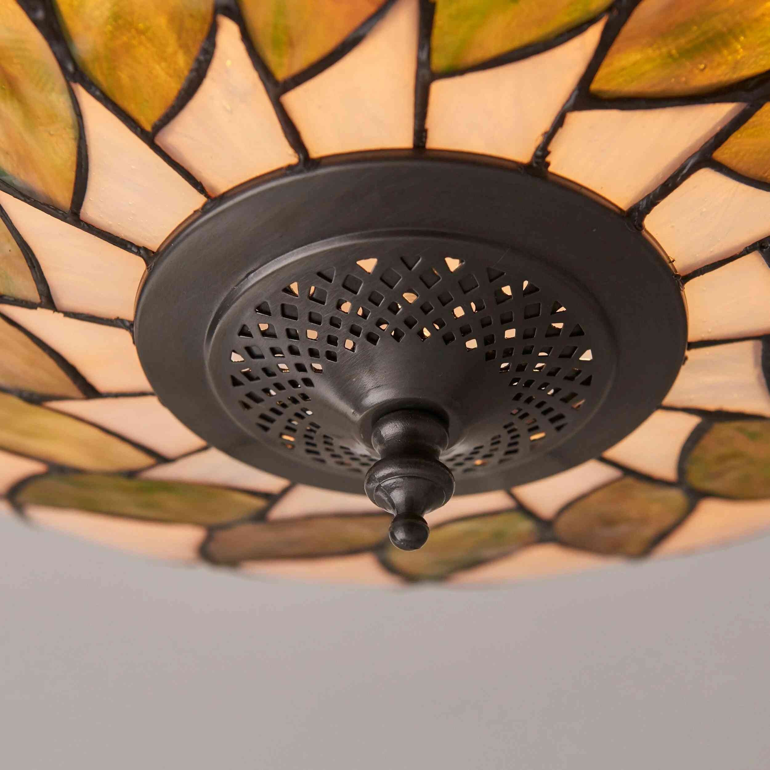 TF Hutchinson Tiffany Plafondlamp - Elegante vintage glazen lamp met bloemenmotief voor eetkamer of gang HL2251