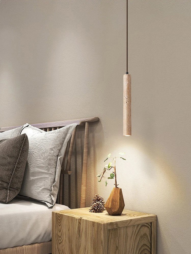 Japanse Wabi Sabi gele travertijn cilinder hanglamp met 1 lichtpunt HL970