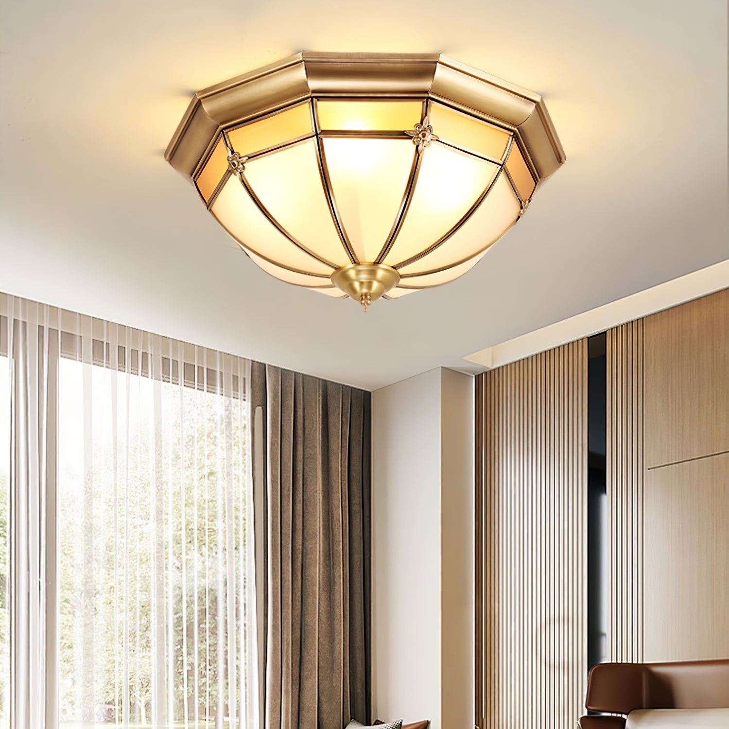 Koepelvormige messing plafondlamp HL463