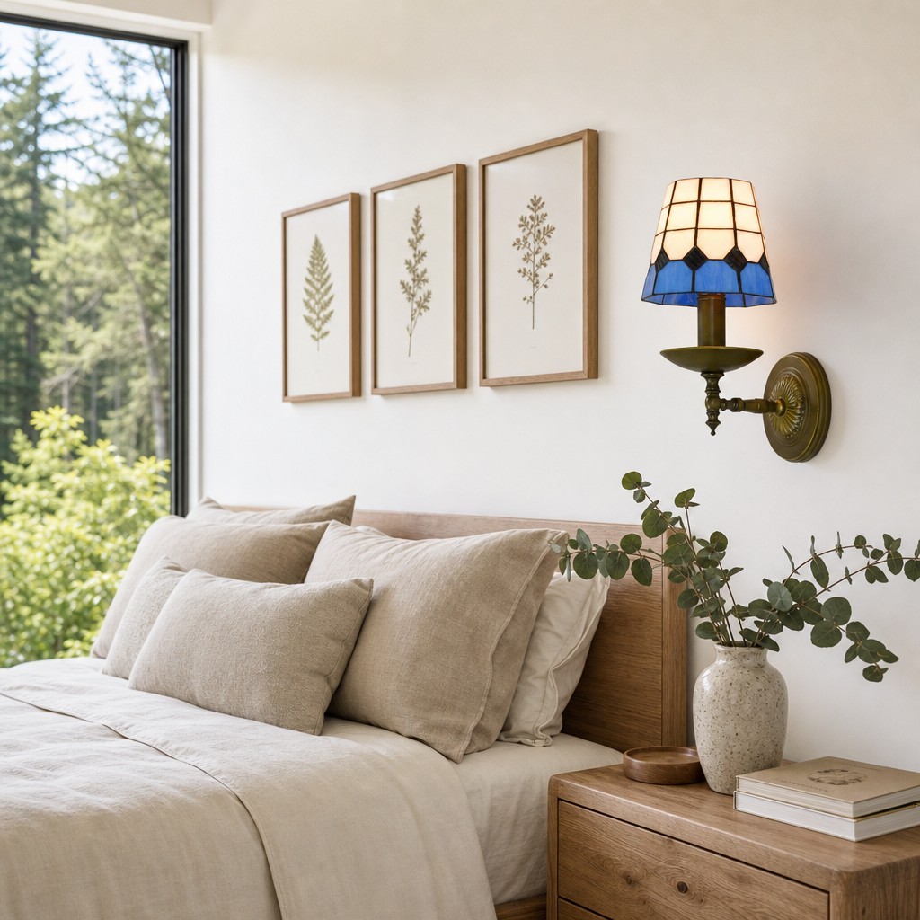 TF Tivanny Vintage Retro Wandlamp met Glas-in-lood voor Slaapkamers en Hal HL3556