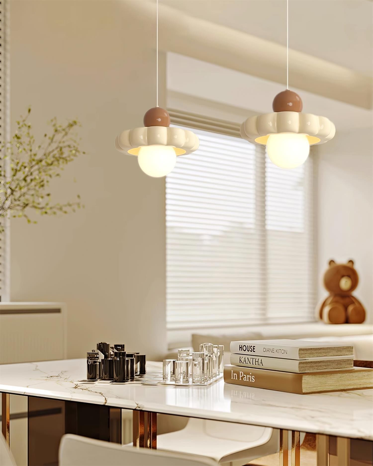 Crèmekleurige stijl lange lijn pompoen textuur hanglamp HL504