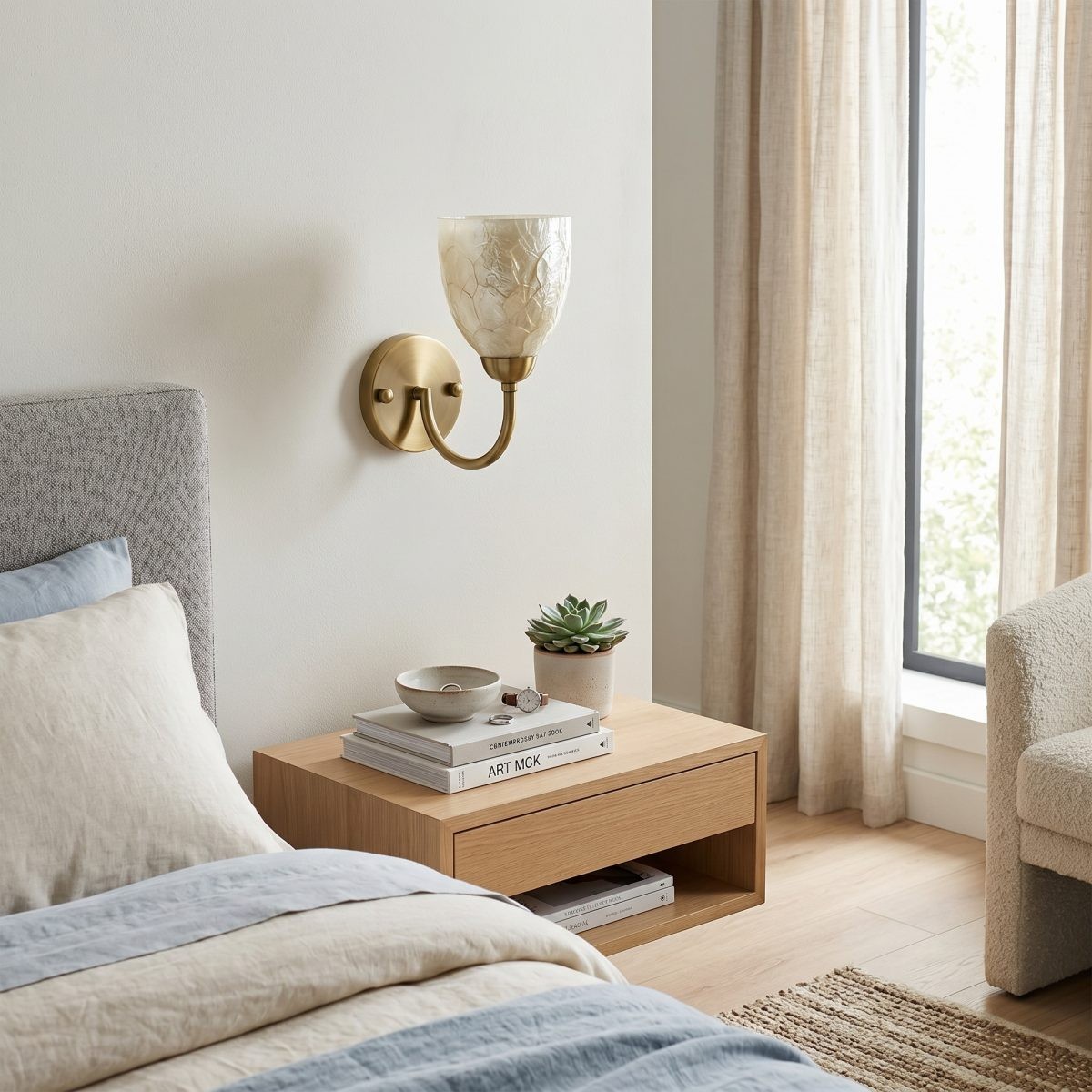 Nacrelith wandlamp - Moderne Capiz schelplamp voor de slaapkamer HL3565
