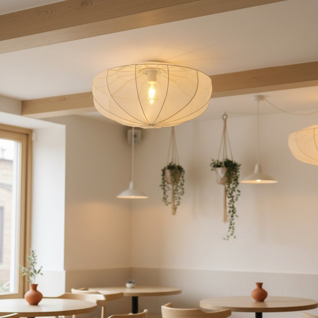 Lumifil plafondlamp met gedrapeerd gaas - Boho rustieke lamp met getextureerde kap voor woonkamer of slaapkamer HL1954