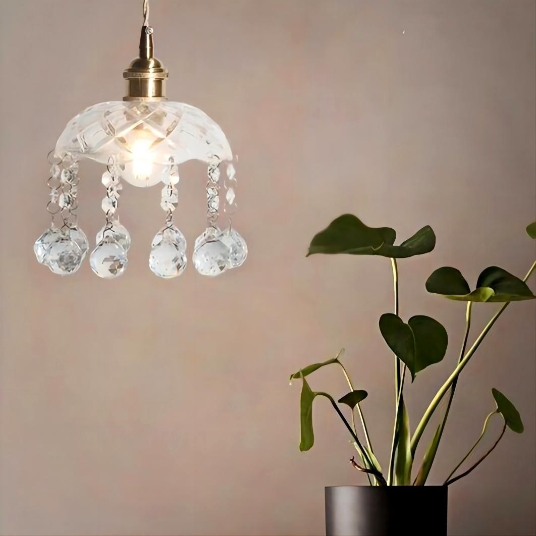 Vintage helder geribbeld glas paraplu hanglamp HL49
