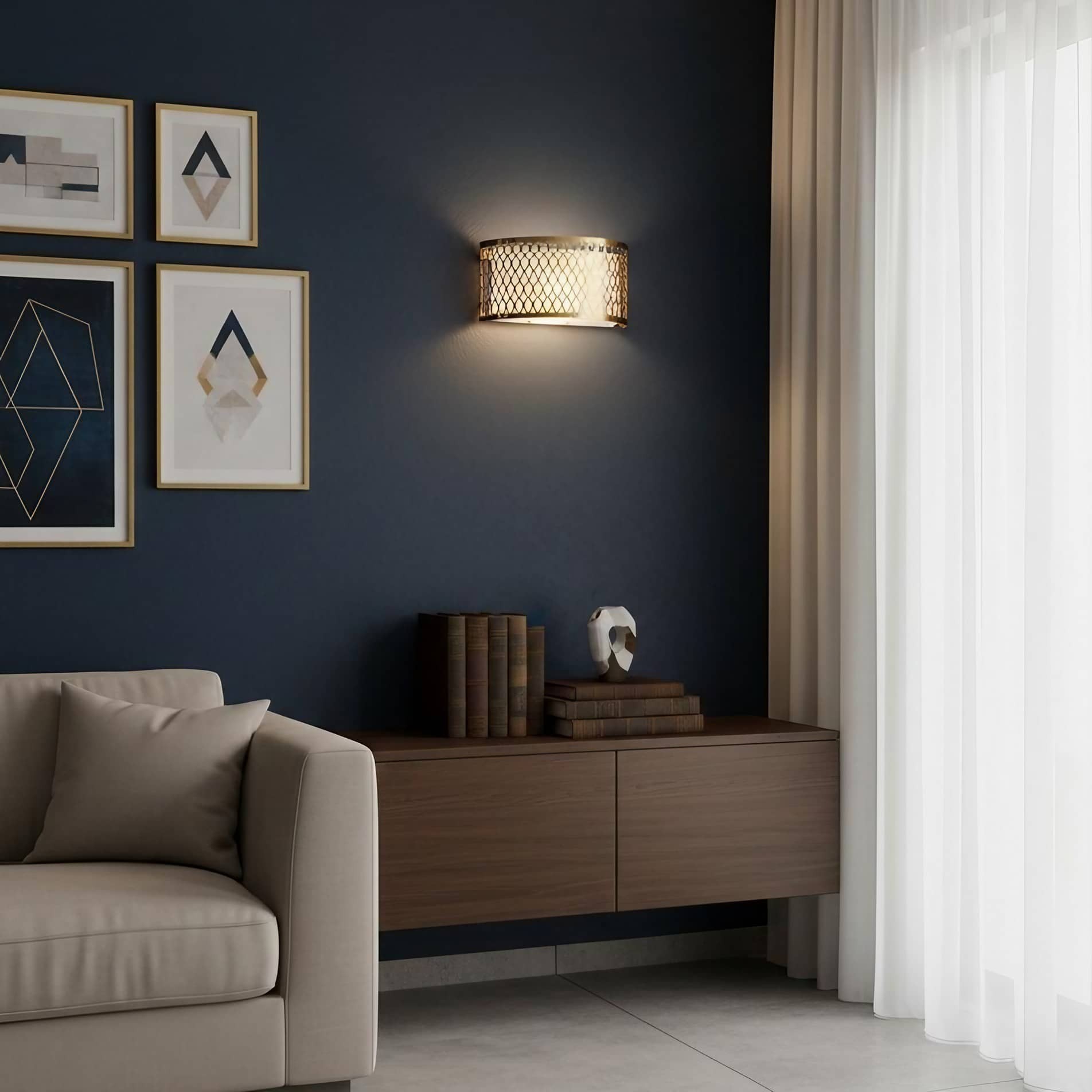 Liorin Fretwork wandlamp - Moderne gebogen metalen en stoffen kap wandlamp voor hal of slaapkamer HL2192