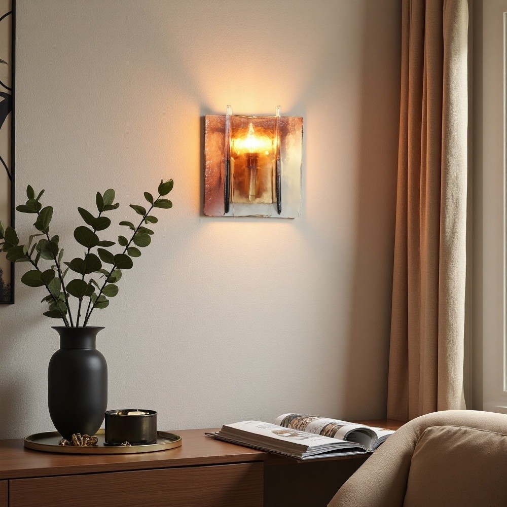 Amberkleurige glazen wandlamp - industriële metalen bedlamp HL1322