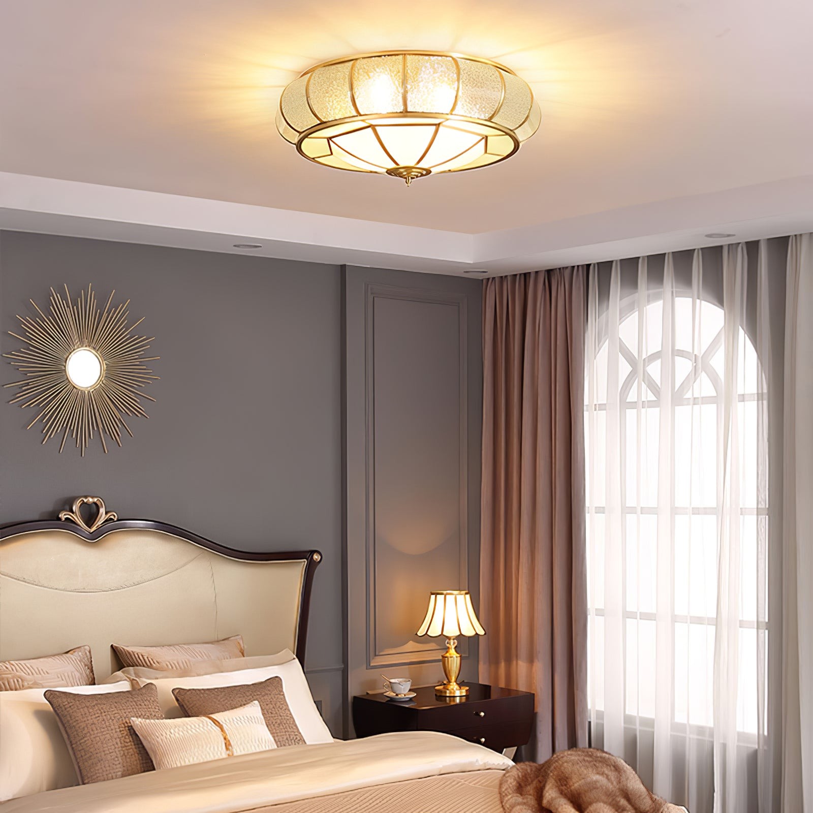 Ronde plafondlamp van getextureerd glas HL756