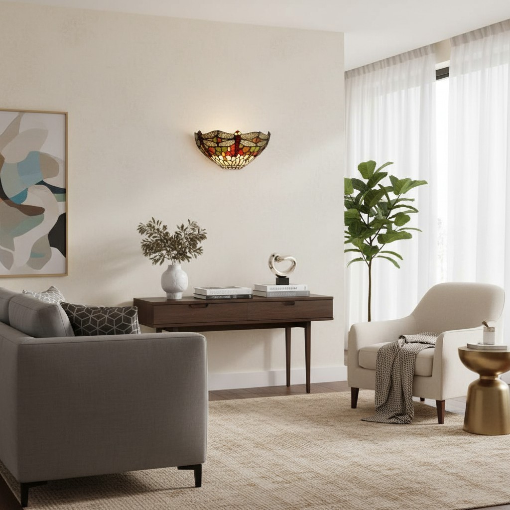 TF Wandlamp met libellenpatroon - Klassiek handgesneden glas-in-lood voor hallen en slaapkamers HL2117