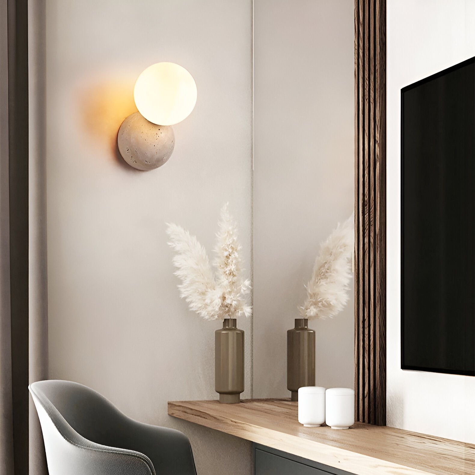 Ronde wandarmatuur van travertijnglas HL3492