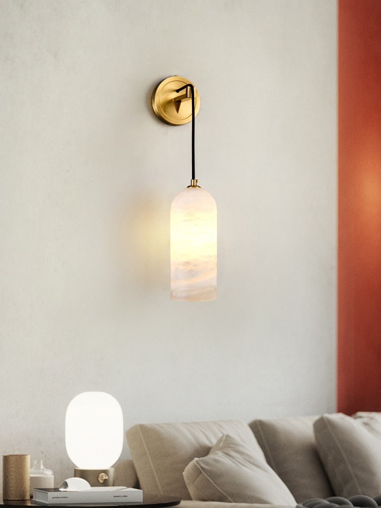 Moderne minimalistische koperen natuurlijke marmeren verstelbare draadwandlamp HL686