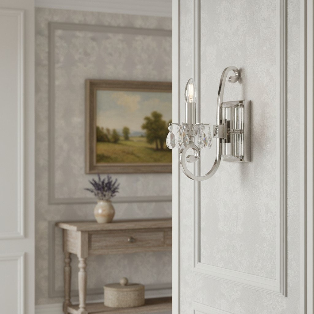 Talonis Crystal Accent Wandlamp - Gebogen Chromen Arm Design voor Woonkamer en Hal HL2180