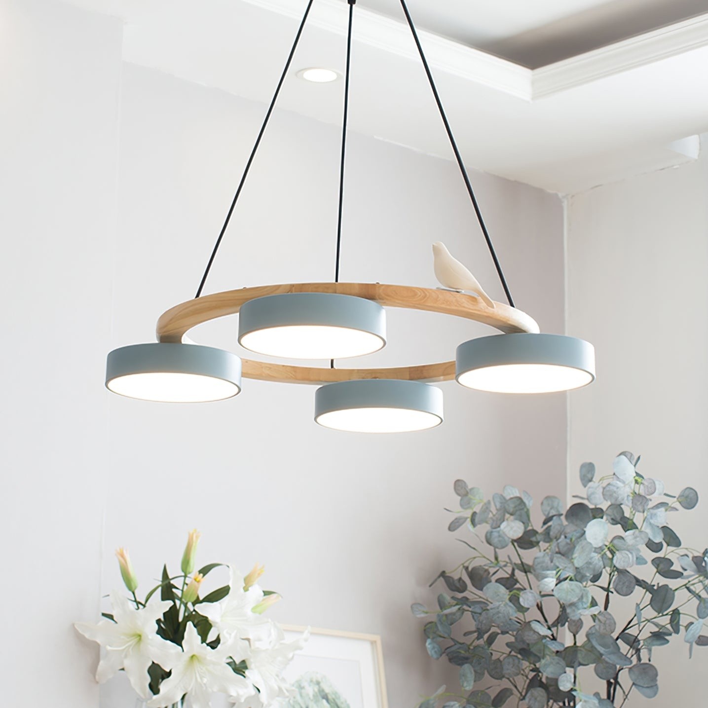 Creatieve Houten Vogel Kleurrijke Ronde Kroonluchter HL926