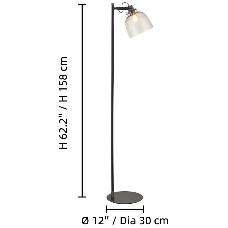 Readium industriële vloerlamp - Verstelbare glazen kop met metalen voet voor woonkamer en slaapkamer HL2063
